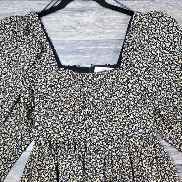 MNG Women Floral Cottage Core Dress Puff Sleeves Size 2 Square Neckline - Picture 2 of 10